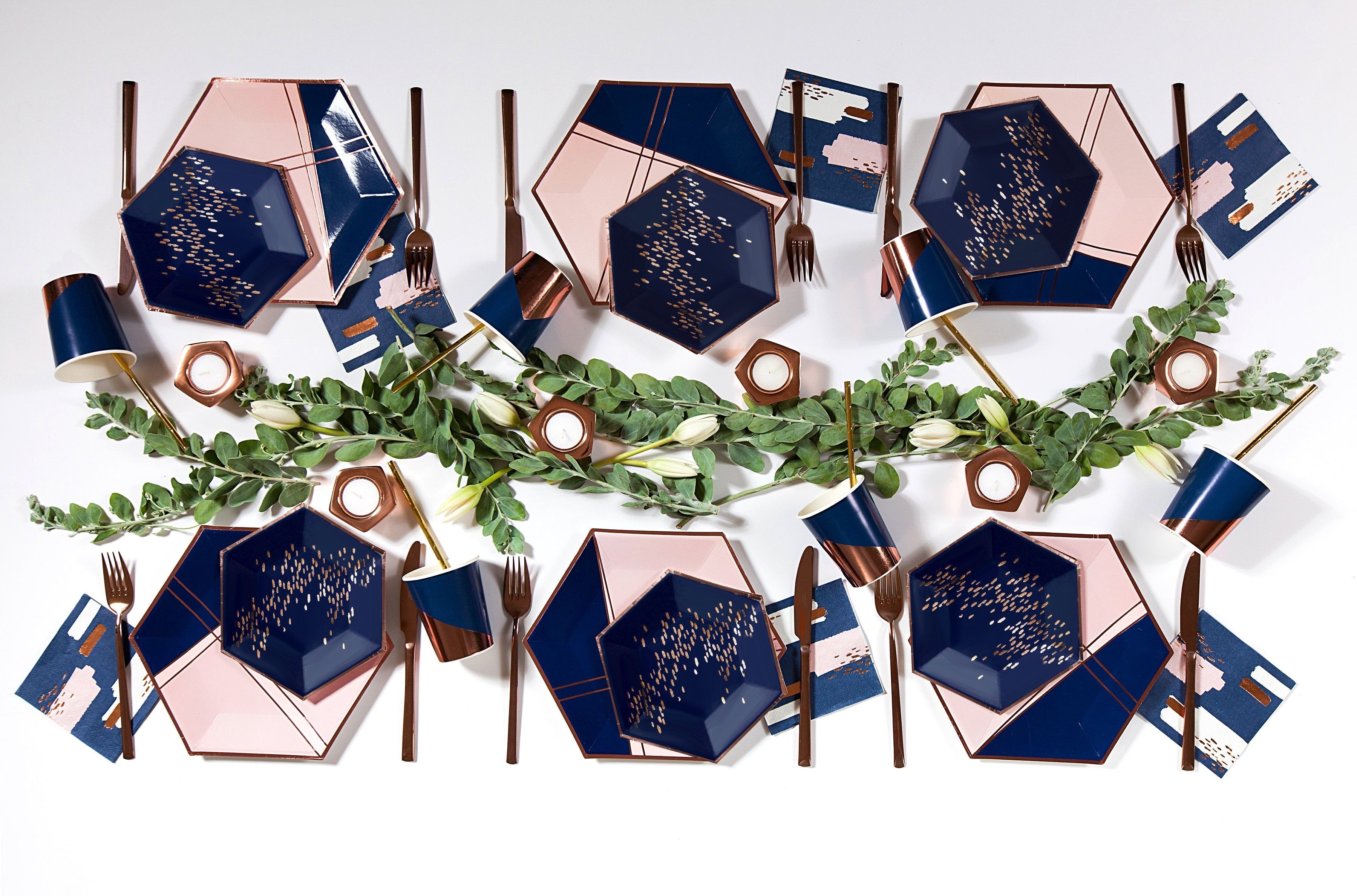 Blush Pink & Navy Large Party Plates
