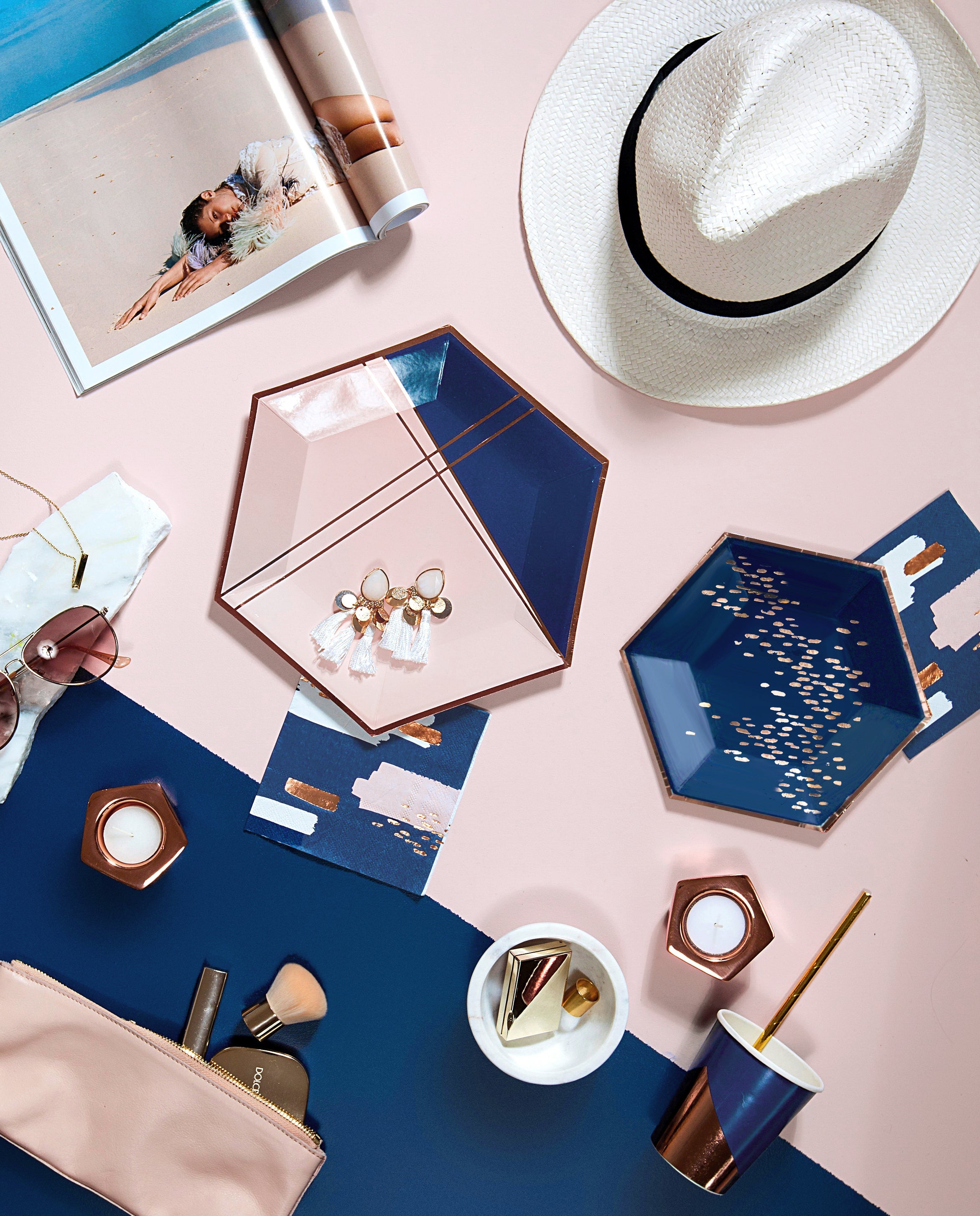 Navy & Blush Pink Cocktail Napkins
