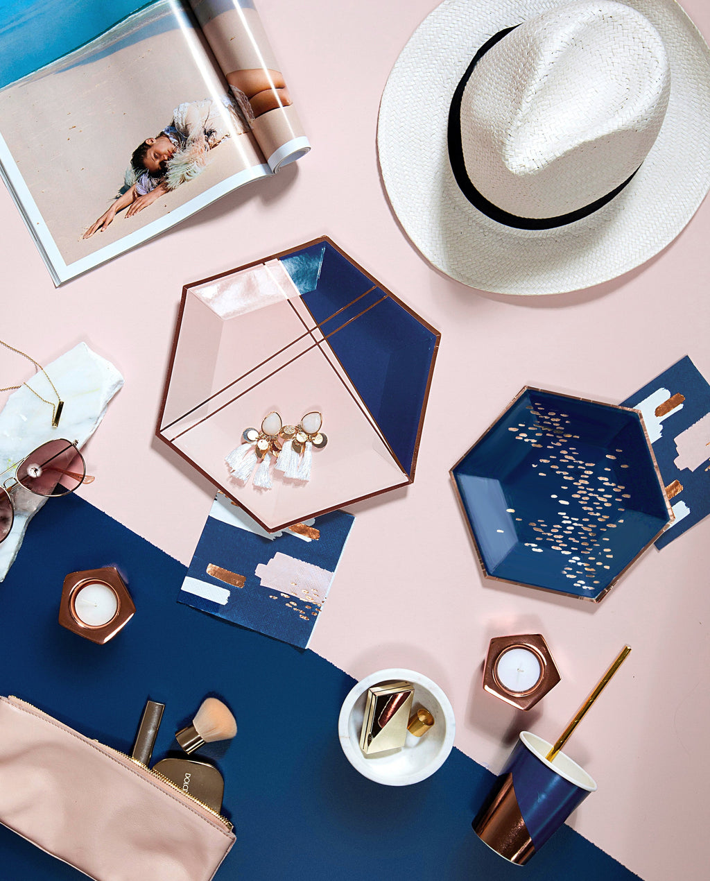 Navy & Rose Gold Dessert Party Plates