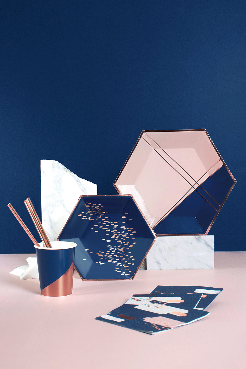 Navy & Rose Gold Dessert Party Plates