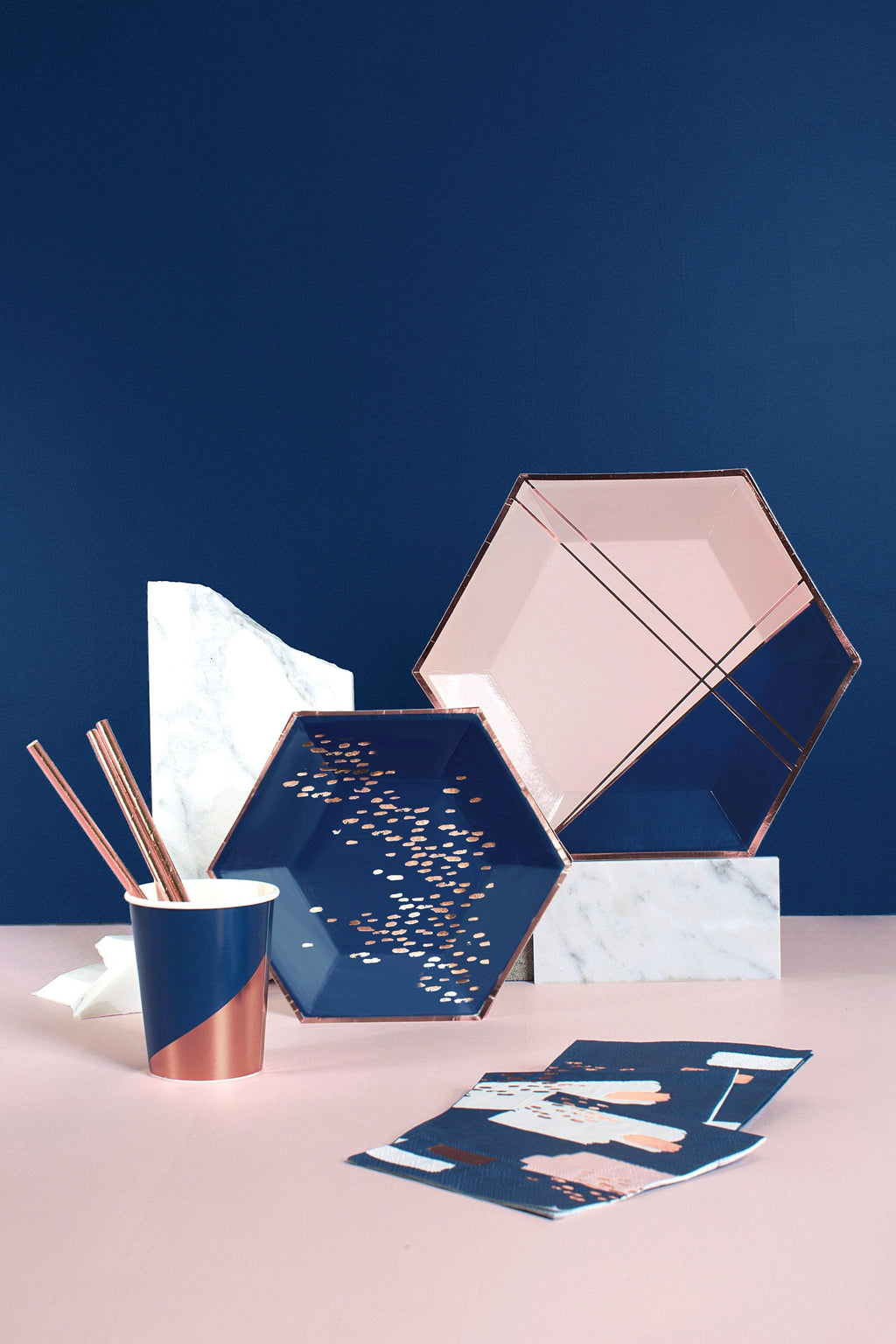 Blush Pink & Navy Large Party Plates