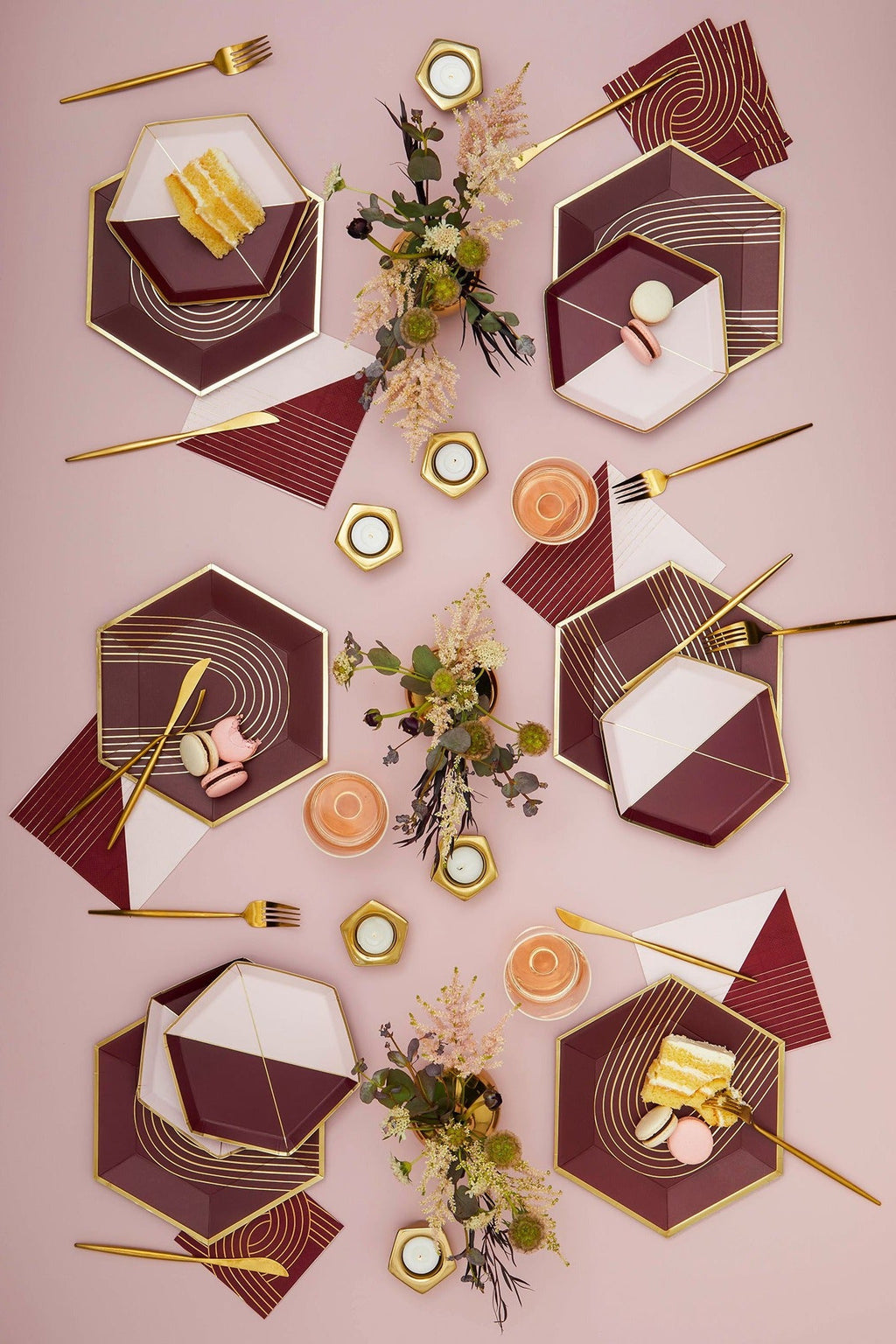 Bordeaux - Maroon Pink Colorblock Lunch Paper Napkins