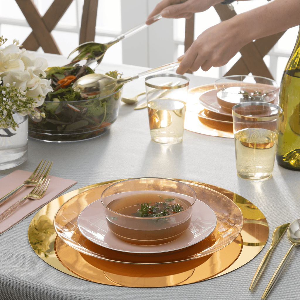14 Oz. Round Clear and Gold Glitter Plastic  Soup Bowls | 10 Pack