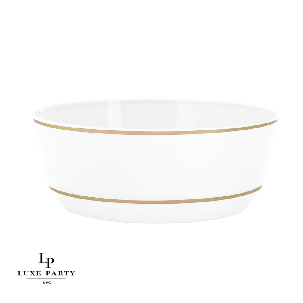 14 Oz. Round White • Gold Plastic Soup Bowls | 10 Pack