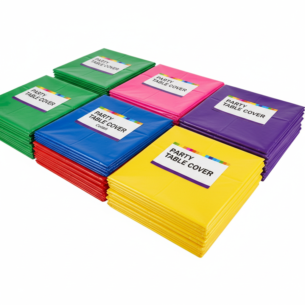 Plastic table covers in assorted colors