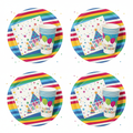 Colorful party tableware set with plates, cups and napkins