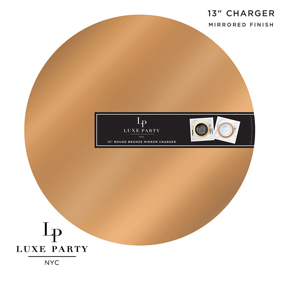 13" Bronze Round Light Weight Mirror Charger Plate