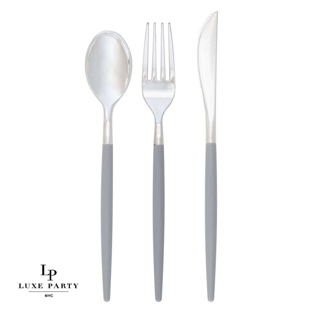 Grey • Silver Plastic Cutlery Set | 32 Pieces