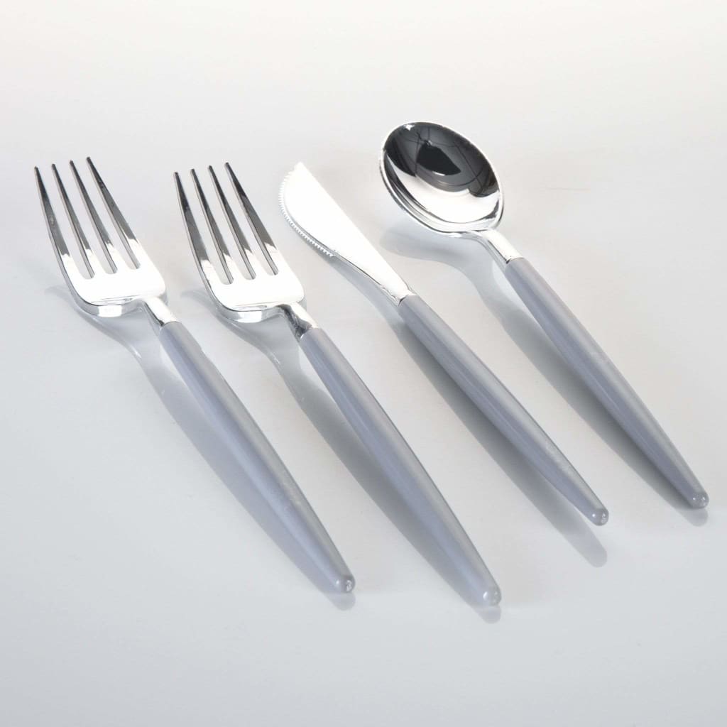 Grey • Silver Plastic Cutlery Set | 32 Pieces