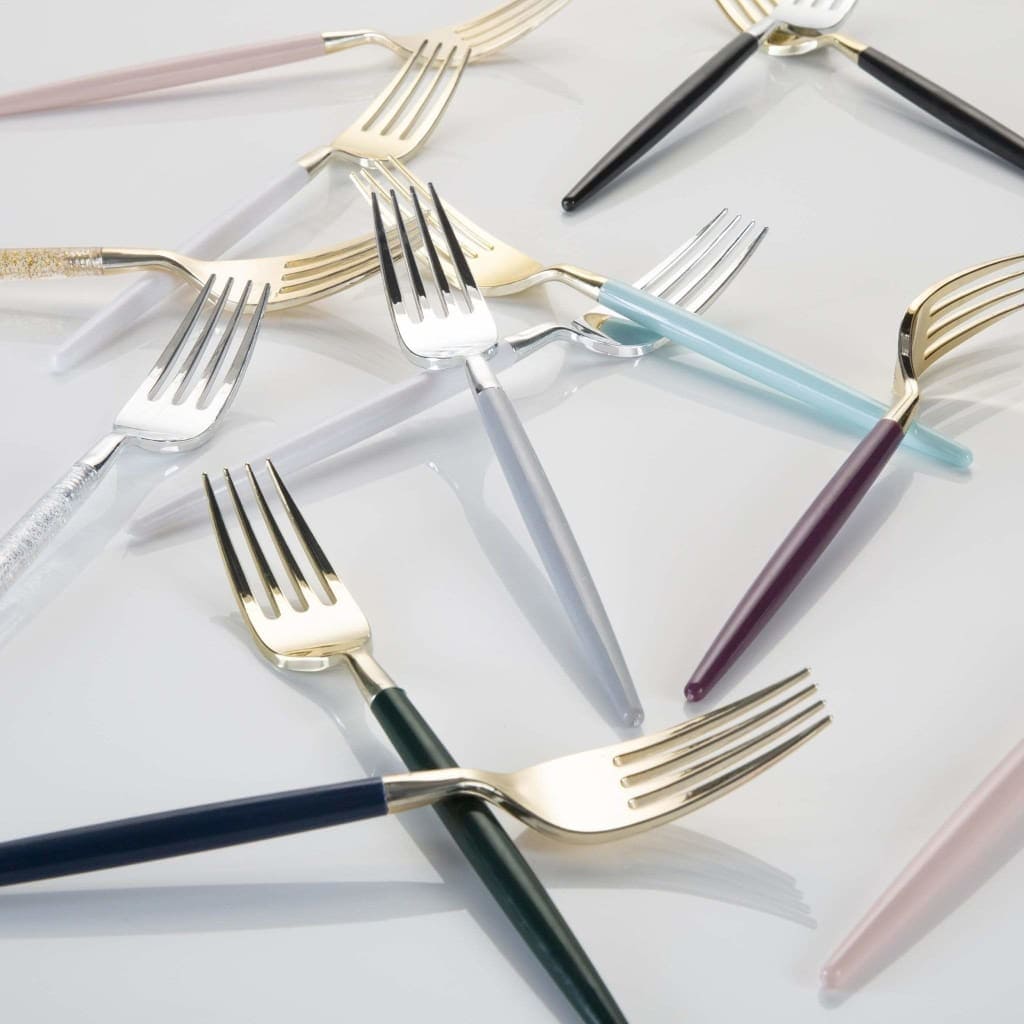 Mint Green and Gold Plastic Cutlery Set | 32 Pieces
