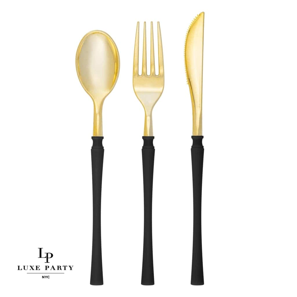 Neo Classic Black • Gold Plastic Cutlery Set | 32 Pieces