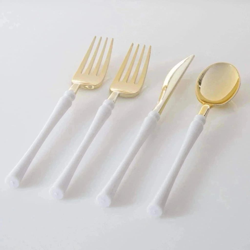 Neo Classic White • Gold Plastic Cutlery Set | 32 Pieces