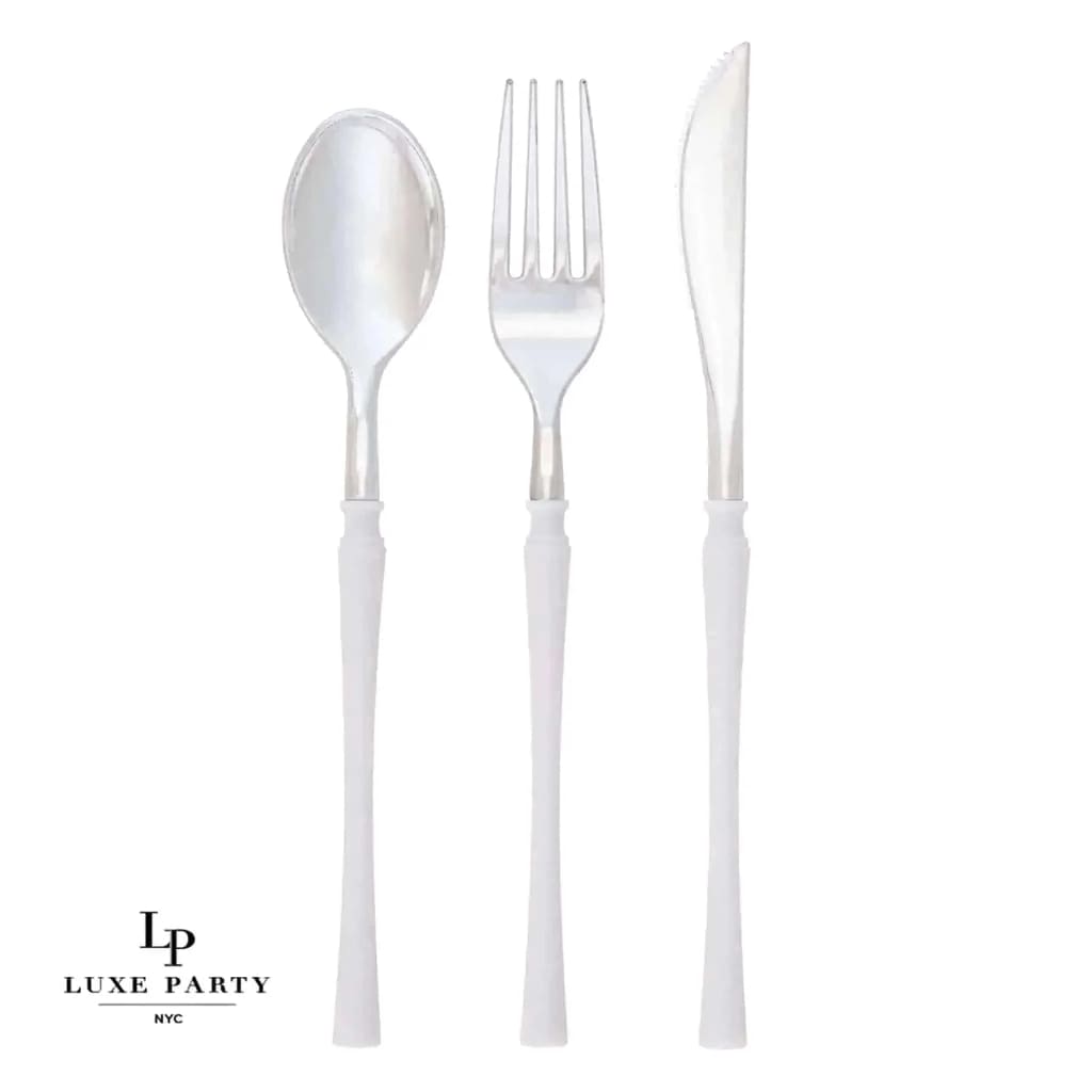 Neo Classic White • Silver Plastic Cutlery Set | 32 Pieces