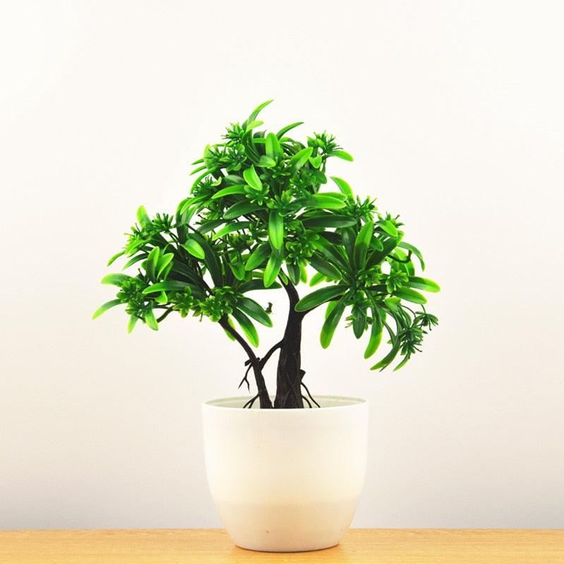 Small Green Artificial Pot Decor Bonsai Green Fake Flowers Potted Ornaments for Home Garden Decor Party Hotel Decor